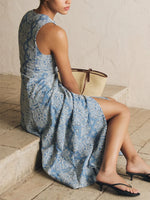 Women's Floral Elegant Retro Blue Sleeveless Dress
