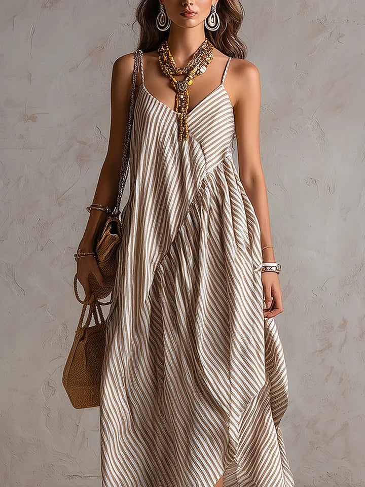 Striped Asymmetrical Bohemian Maxi Dress