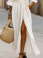 Women's Solid Color Elegant Art Casual Long Sleeve Maxi Dress
